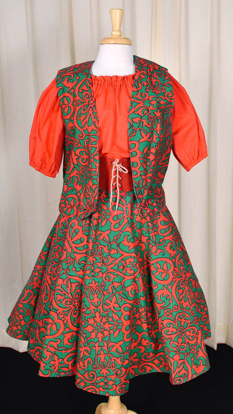 1960s Vintage Red & Green Skirt & Vest Cats Like Us