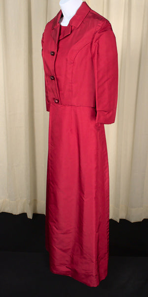 1960s Vintage Red Maxi Dress & Jacket Cats Like Us
