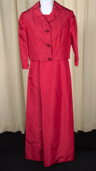 1960s Vintage Red Maxi Dress & Jacket Cats Like Us