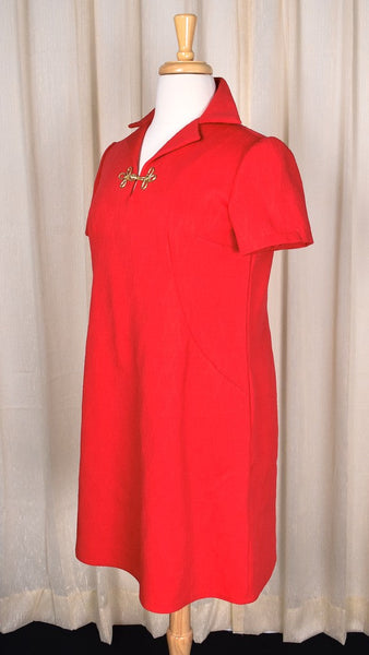 1960s Vintage Red Shift Shirt Dress Cats Like Us
