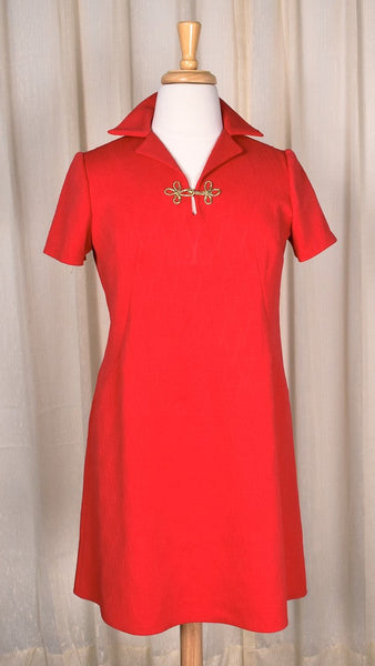 1960s Vintage Red Shift Shirt Dress Cats Like Us
