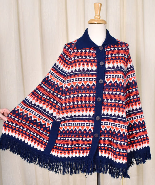 1960s Vintage Red White & Blue Poncho Cats Like Us