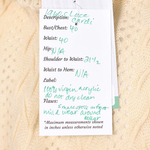 1960s Vintage Romantic Lace Cardigan Cats Like Us