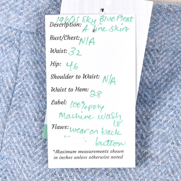 1960s Vintage Sky Blue A-line Skirt Cats Like Us