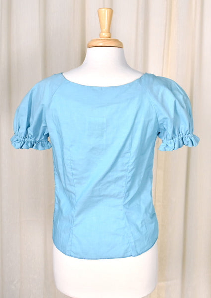1960s Vintage Sky Blue Peasant Top Cats Like Us