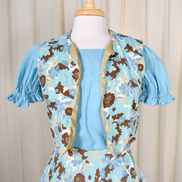 1960s Vintage Sky Blue Skirt & Vest Set Cats Like Us