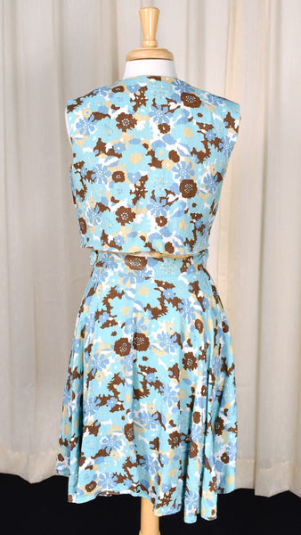 1960s Vintage Sky Blue Skirt & Vest Set Cats Like Us