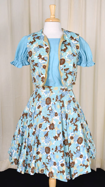 1960s Vintage Sky Blue Skirt & Vest Set Cats Like Us