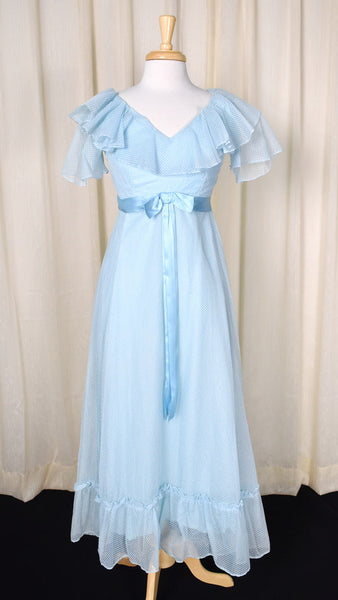 1960s Vintage Sky Blue Swiss Dot Dress Cats Like Us