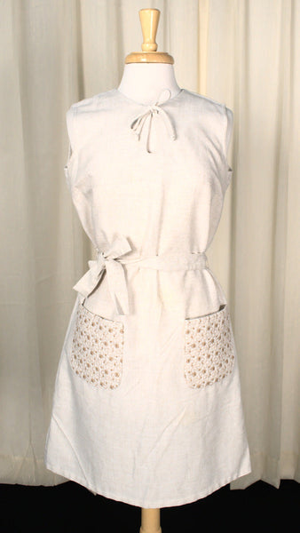 1960s Vintage Tan Emb Pockets Dress Cats Like Us