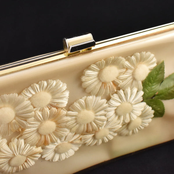 1960s Vintage Vinyl Daisy Clutch Bag Cats Like Us
