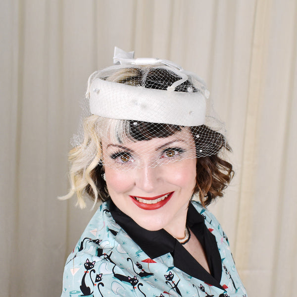 1960s Vintage White Crown Net Hat Cats Like Us