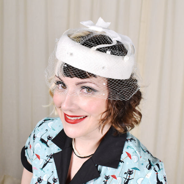 1960s Vintage White Crown Net Hat Cats Like Us