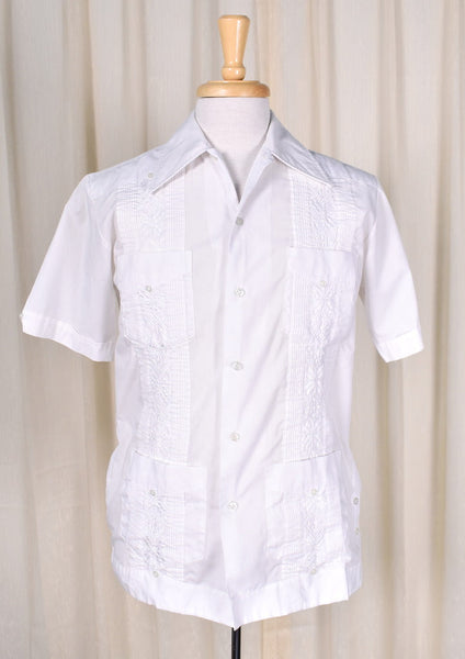 1960s Vintage White Guayabera Shirt Cats Like Us