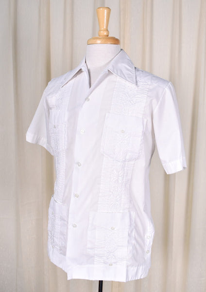 1960s Vintage White Guayabera Shirt Cats Like Us
