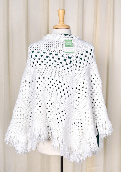 1960s Vintage White Handmade Poncho Cats Like Us