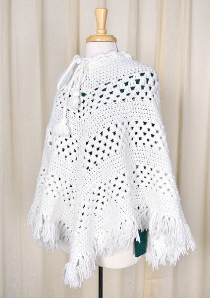 1960s Vintage White Handmade Poncho Cats Like Us