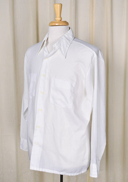 1960s Vintage White LS Textured Shirt Cats Like Us
