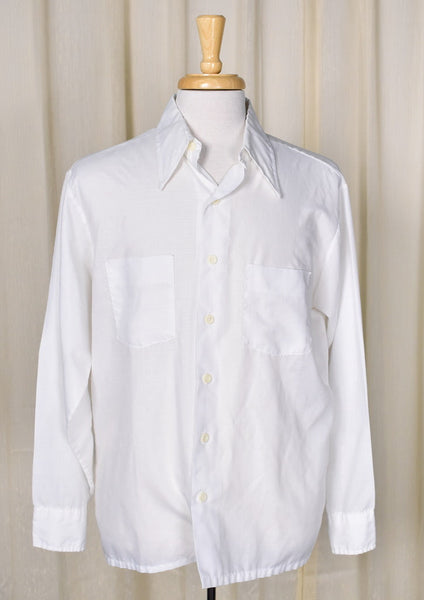 1960s Vintage White LS Textured Shirt Cats Like Us