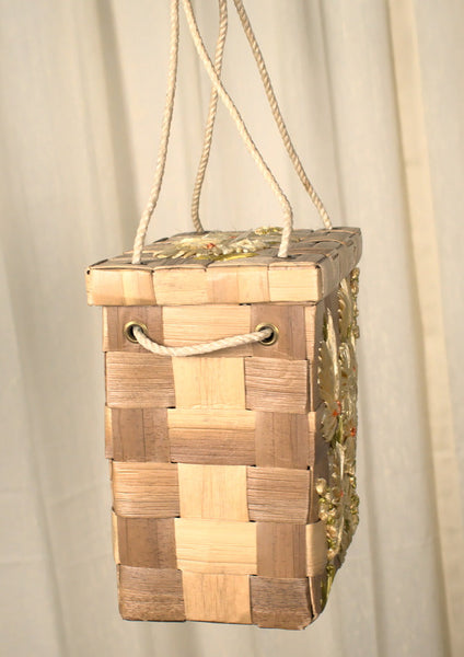 1960s Vintage Yellow Raffia Box Handbag Cats Like Us