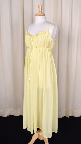 1960s Vintage Yellow Rosette Nightgown Cats Like Us