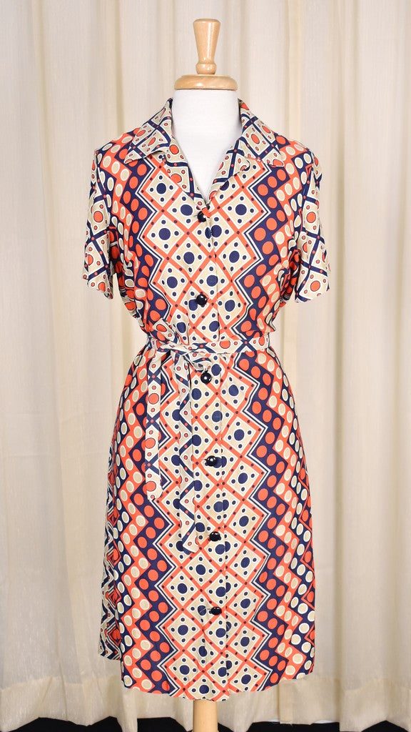 1960s Vintage Zig Zag & Dot Shirt Dress Cats Like Us 1960s Vintage Zig Zag & Dot Shirt Dress Cats Like Us