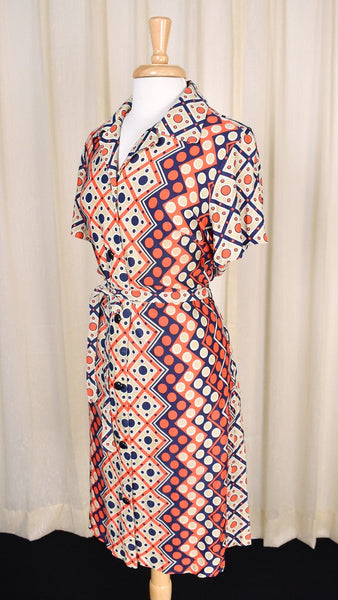1960s Vintage Zig Zag & Dot Shirt Dress Cats Like Us