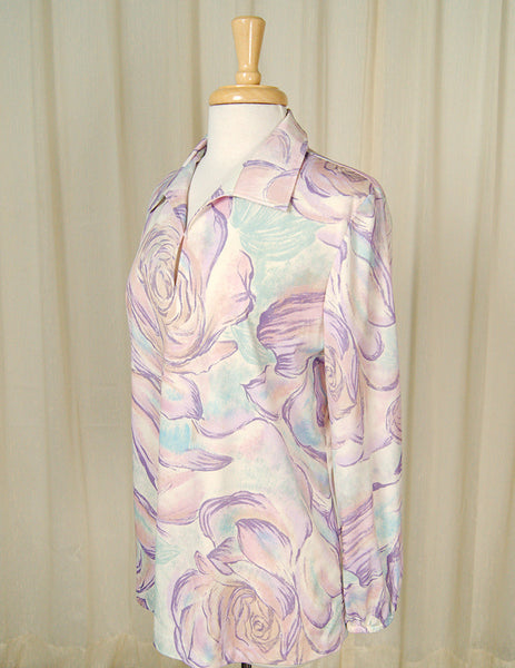 1960s Watercolor Roses Blouse Cats Like Us
