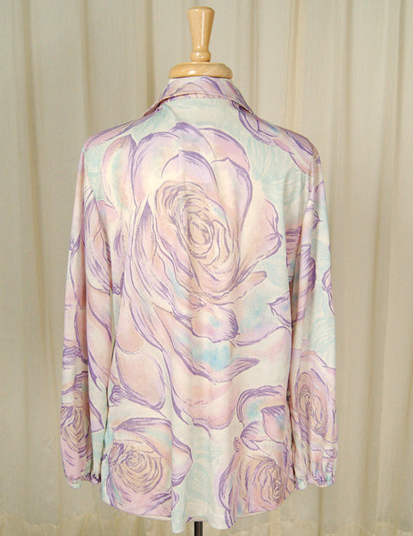1960s Watercolor Roses Blouse Cats Like Us