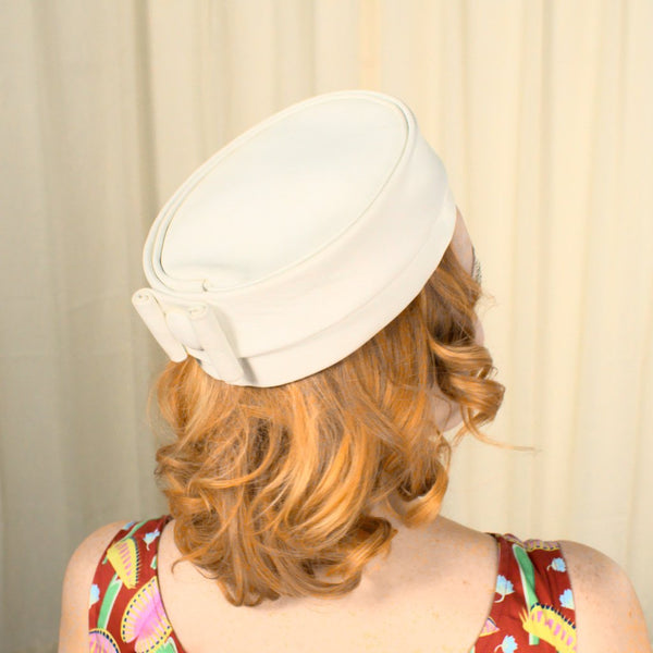 1960s White Vinyl Pillbox Hat Cats Like Us