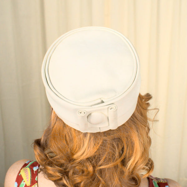 1960s White Vinyl Pillbox Hat Cats Like Us