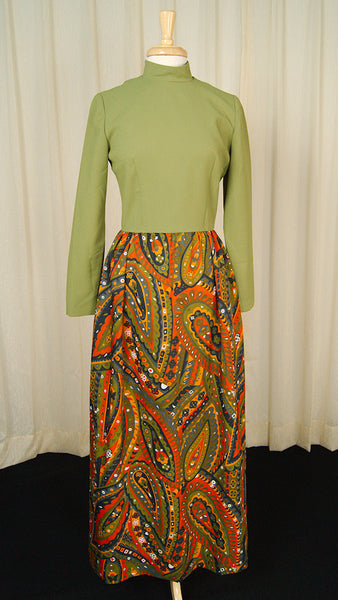 1960s Wild Green Maxi Dress Cats Like Us