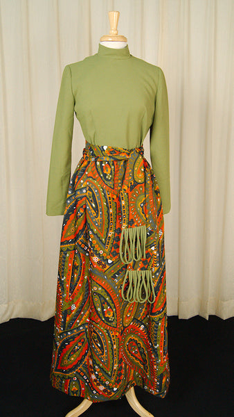 1960s Wild Green Maxi Dress Cats Like Us