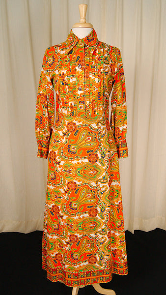 1960s Wild Paisley Maxi Dress Cats Like Us