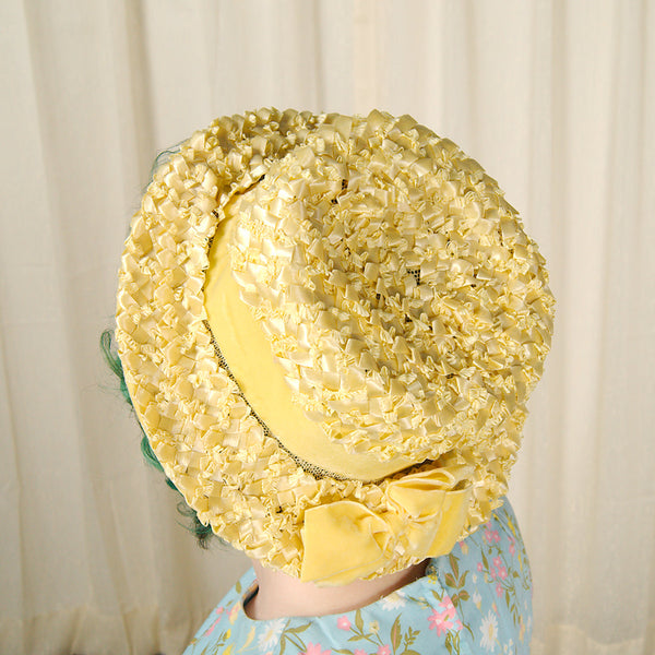 1960s Yellow Velvet & Straw Hat Cats Like Us