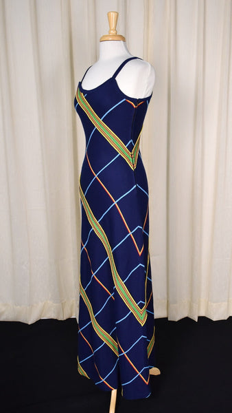 1970s Blue Knit Vintage Maxi Dress Cats Like Us