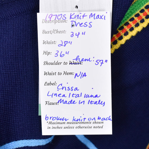 1970s Blue Knit Vintage Maxi Dress Cats Like Us