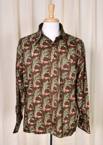 1970s Brown Reeds Vintage Disco Shirt Cats Like Us
