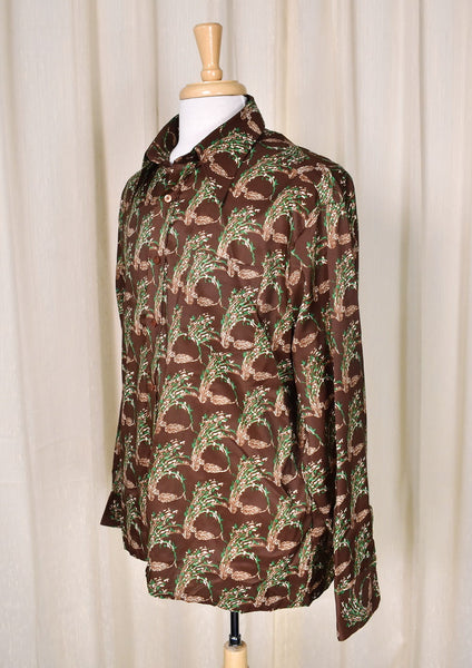 1970s Brown Reeds Vintage Disco Shirt Cats Like Us