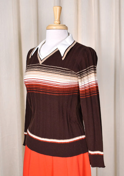1970s Brown Striped Polo Top Cats Like Us