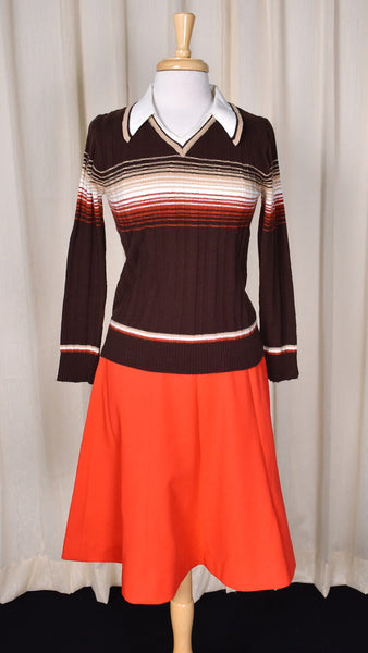 1970s Brown Striped Polo Top Cats Like Us