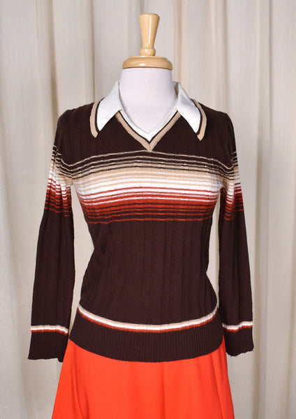 1970s Brown Striped Polo Top Cats Like Us