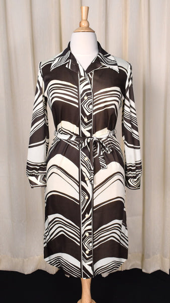1970s Brown Swirl Shirt Dress Cats Like Us