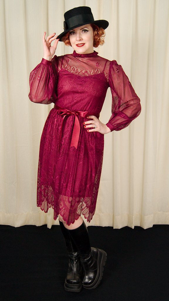 1970s Burgundy Lace Witch Dress 1970s Burgundy Lace Witch Dress
