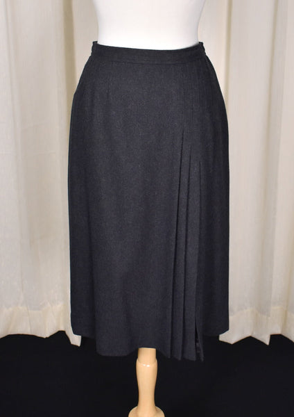 1970s Charcoal Wool Pleat Skirt Cats Like Us