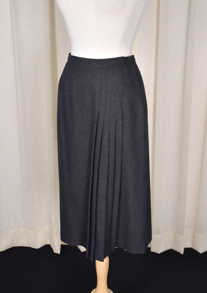 1970s Charcoal Wool Pleat Skirt Cats Like Us