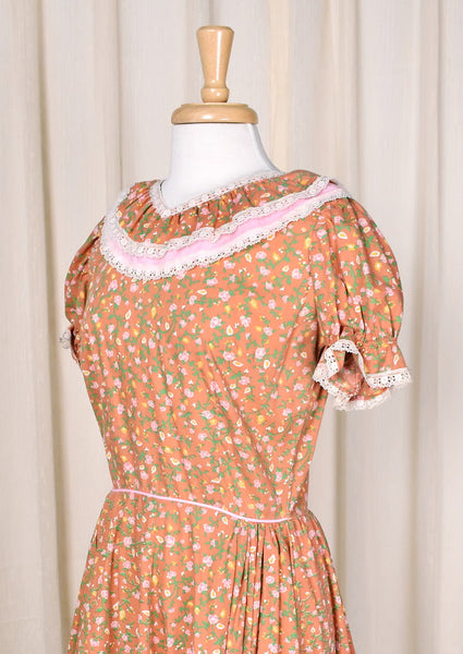 1970s Floral Lace Vintage Dance Dress Cats Like Us