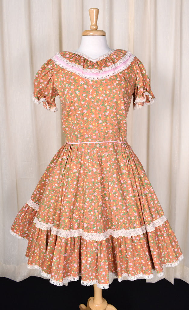1970s Floral Lace Vintage Dance Dress 1970s Floral Lace Vintage Dance Dress