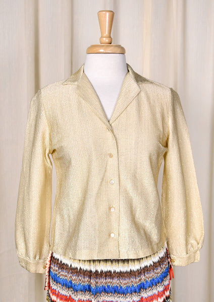 1970s Gold Lurex Vintage Blouse Cats Like Us
