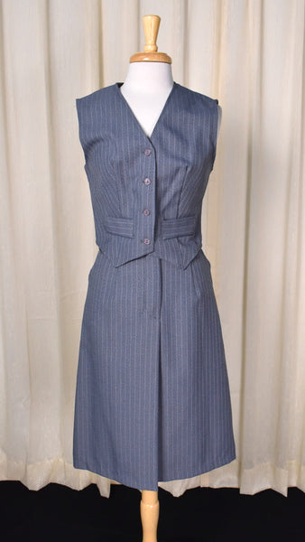 1970s Gray Pinstripe Skirt & Vest Set Cats Like Us